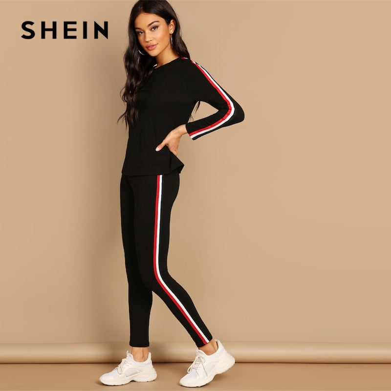 SHEIN Streetwear Black Striped Tape Tee & Pants dress