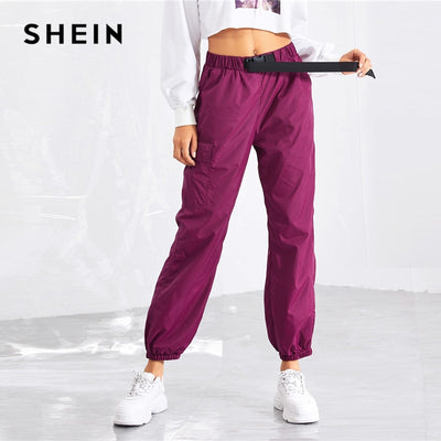 SHEIN Drawstrin Purple Pocketal bottom