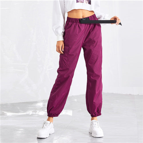 SHEIN Drawstrin Purple Pocketal bottom