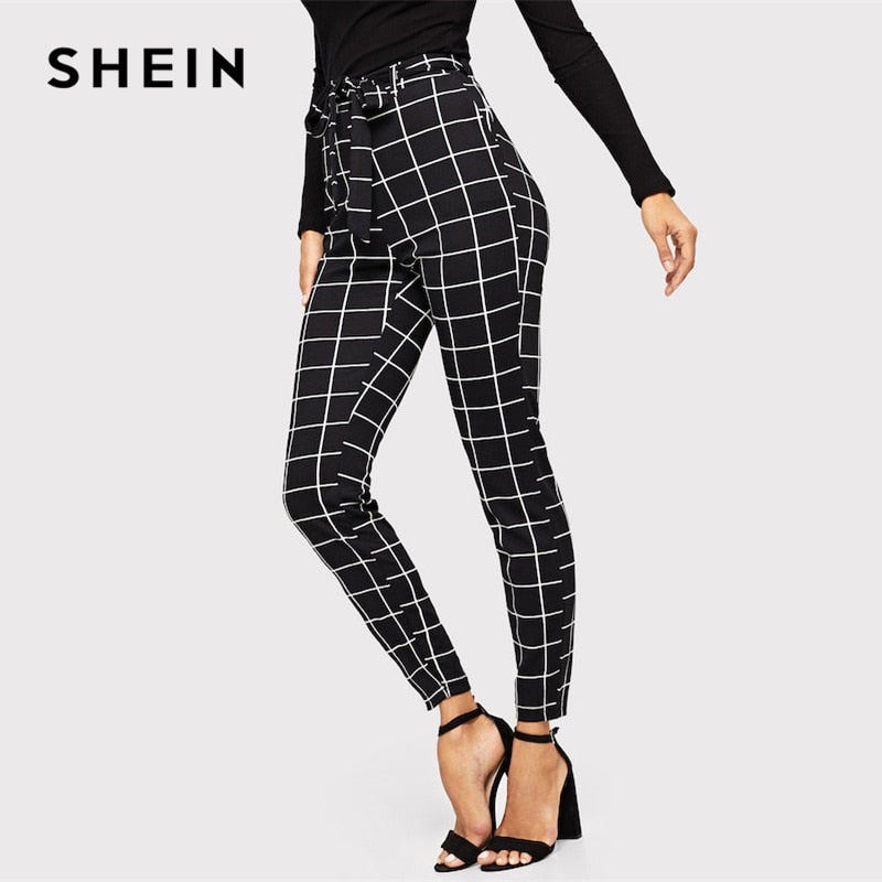 SHEIN Black Skinny Grid Pants
