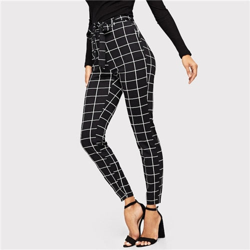 SHEIN Black Skinny Grid Pants