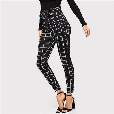 SHEIN Black Skinny Grid Pants