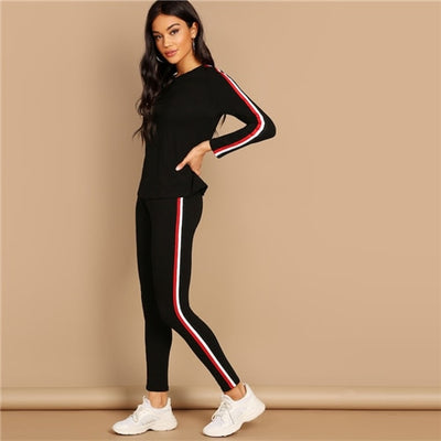 SHEIN Streetwear Black Striped Tape Tee & Pants dress