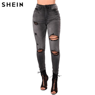 SHEIN Shredded High Waist Jeans pants