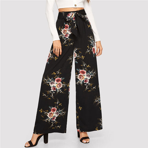 SHEIN Floral Print Belted Palazzo pants
