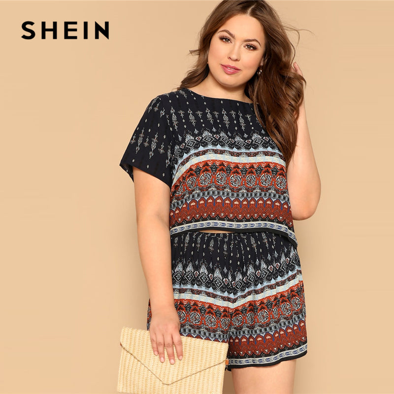 SHEIN Beach Multicolor Plus Geometric Print Top