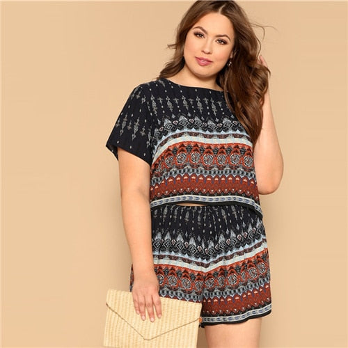 SHEIN Beach Multicolor Plus Geometric Print Top