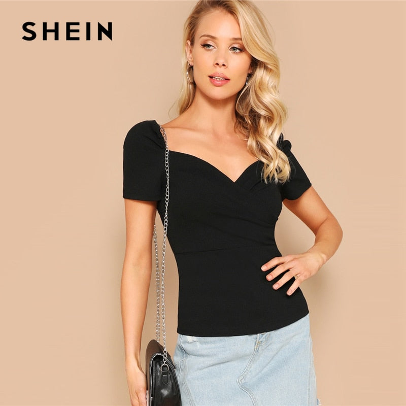 SHEIN  Wrap Sweetheart Solid Top