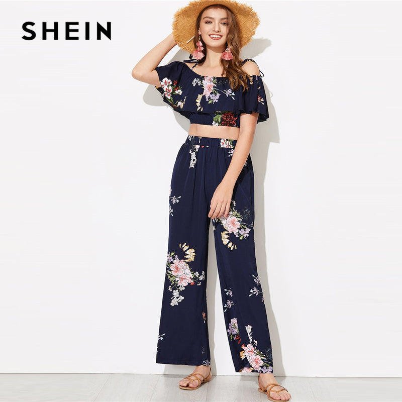 SHEIN  Foldover Top and Wide Leg Pants bottom