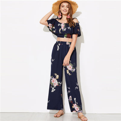 SHEIN  Foldover Top and Wide Leg Pants bottom